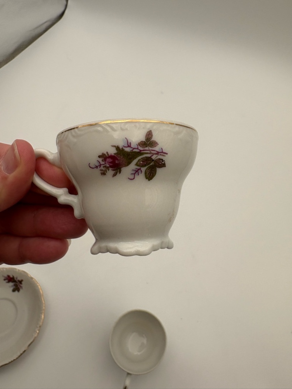 Vintage Floral Porcelain Tea Cup, Saucer, and Cake Plate Set - Picture 11 of 16